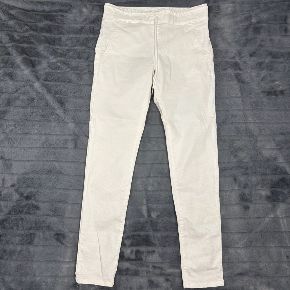 Flog Tonal Grid Texture Drawstring Pants White Cotton Lycra Size 27